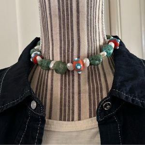 Pearl Vintage Glass Natural Turquoise Raw Gem Bead Chunky Choker OOAK